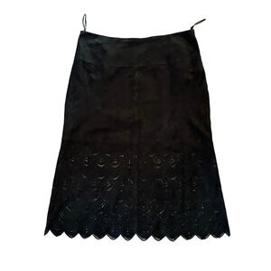 Dana Buchman Suede Leather Laser Cut-Out Midi Skirt Size 16